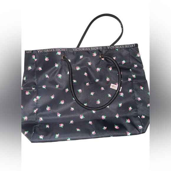 Victoria's Secret Black Floral Tote Bag Reversible. - Picture 5 of 6